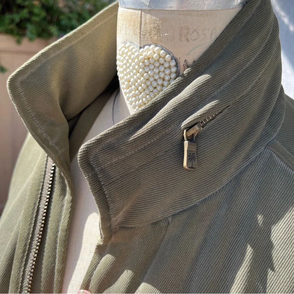 Tommy Bahama Silk Coat M Hidden Hood Full Zip Army Green - Picture 5 of 15